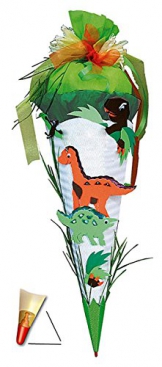 BASTELSET Schultüte - " Dinosaurier " - 85 cm - mit Holzspitze - Zuckertüte Roth - 6 eckig Saurier Dinos T-Rex Jungen - Dinoschultüte / Saurier - zum Basteln -
