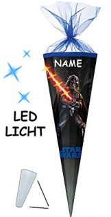 LED Licht Modul _ ! - Schultüte - " Star Wars - Darth Vader " - 85 cm / 12 eckig - incl. NAMEN - Organza Abschluß - Zuckertüte - mit / ohne Kunststoff Spitze - für Mädchen & Jungen - Starwars / Clone Anakin Skywalker Luke -
