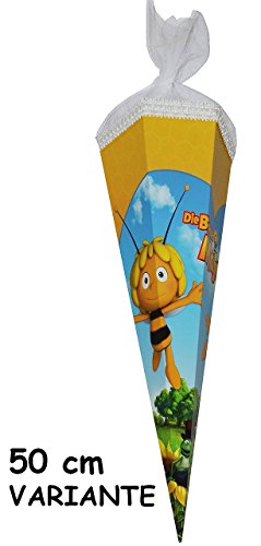 Schultüte - Biene Maja 50 cm - incl. NAMEN und Schleife - mit / ohne Kunststoff Spitze - Tüllabschluß - Zuckertüte für Mädchen Jungen Bienen Honig Willi Flip - 