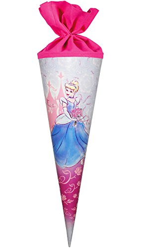 Schultüte - " Disney Prinzessin Cinderella " - 70 cm mit Filzabschluß - Zuckertüte - Märchenprinzessin - Princess gezeichnet / Zeichnung - Schultüten - Aschenputtel - Schloß - Prinzessinnen rosa / pink - Rosen Blumenranken - für Mädchen -