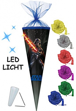 Schultüte - " Star Wars - Darth Vader " - 100 cm / 6 eckig - incl. SCHLEIFE - Organza Abschluß - Zuckertüte - mit / ohne Kunststoff Spitze - für Mädchen & Jungen - Starwars / Clone Anakin Skywalker Luke -